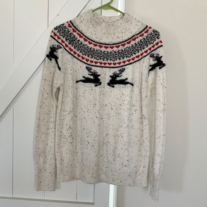 LOFT Mock Neck Reindeer Sweater M
